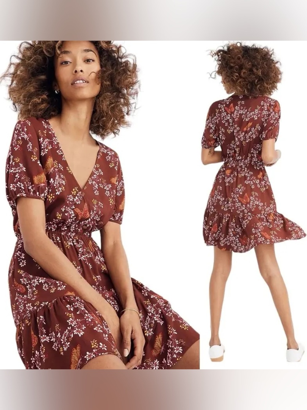 Madewell Burgundy Floral Midi Dress